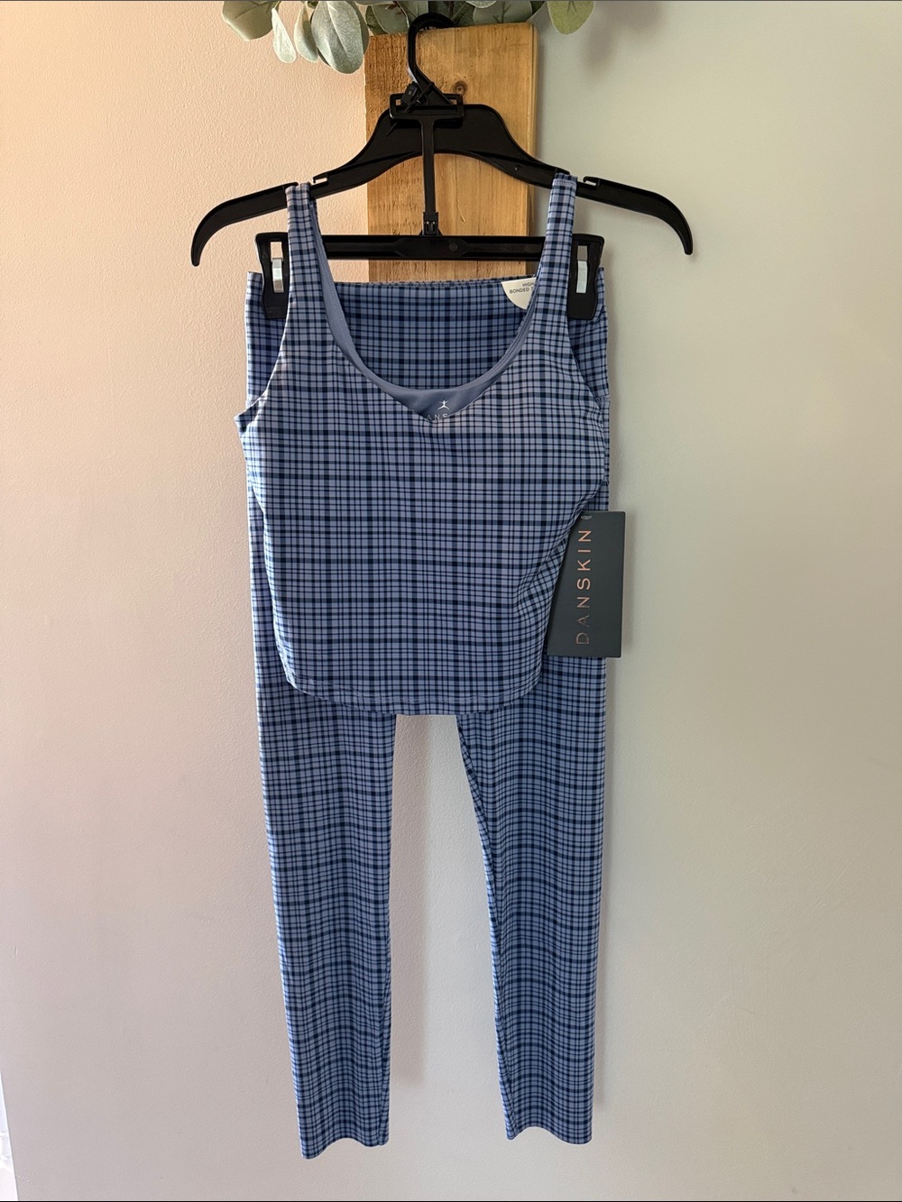 Danskin Blue Plaid Tank and Legging Set, NWTs